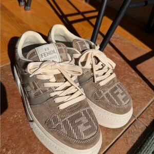 Fendi match Beige and White Lace-Up Sneakers